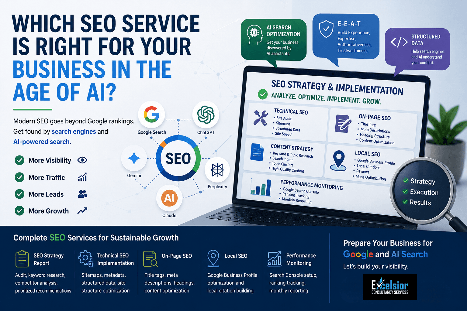 SEO strategy diagram showing the evolution of search optimization across traditional and AI-powered channels